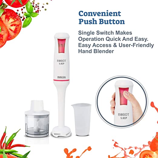 Inalsa Robot 5.0 CP 500W Hand Blender - with Chopper & 700ml Multipurpose Jar/ 2 Year Warranty/ Super Silent Powerful Motor Inalsa Robot 5.0 CP 500W Hand Blender - with Chopper & 700ml Multipurpose Jar/ 2 Year Warranty/ Super Silent Powerful Motor